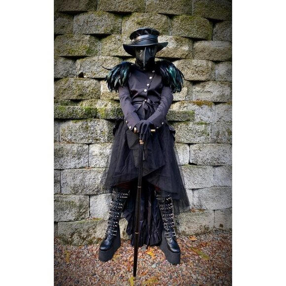 Steampunk victorian swallow tail long trench coat jacket black cosplay punk NWT - Picture 1 of 10